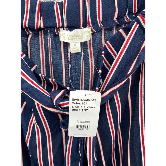 Suzanne Betro Weekend Blue Red White Stripe Tie Belt Pants 1X New NWT Flowy Wide - Picture 6 of 9